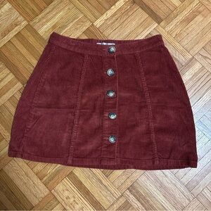 Denim Co. women’s burgundy Red Corduroy Mini Skirt Button UK10 EU38 US6 chic